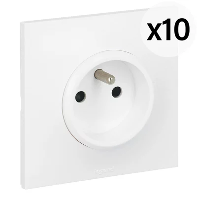 Lot 10 prises 2P+T NEPTUNE 16A 250V blanc