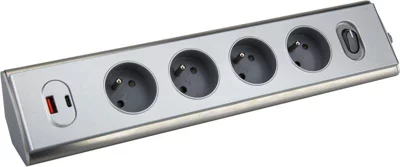 Bloc angle métal 4x16A + 2USB
