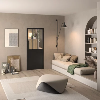 Bloc porte intérieur atelier noir semi-vitrée 83 cm gauche OPTIMUM