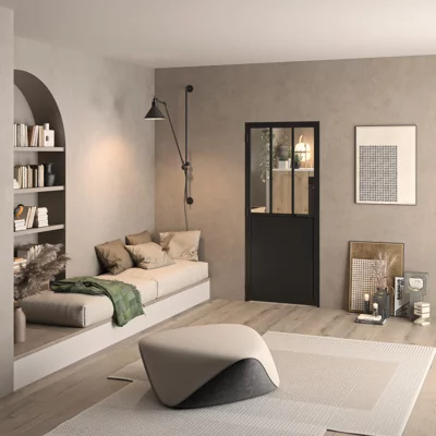 Bloc porte intérieur atelier noir semi-vitrée 83 cm droit OPTIMUM