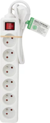 Bloc multiprise recycle 6 prises x 16A blanc + interrupteur H05W-F 3G1 - 0,75 M