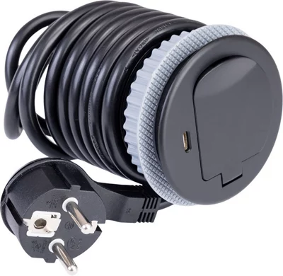 Bloc encastrable à clapet noir 1x16A + USB