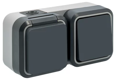 Prise 2 points + terre va-et-vient gris IP55 16A 250V