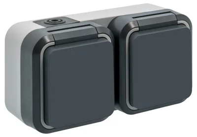 Double prise horizontale étanche gris IP55 16A 250V