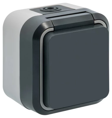 Prise 2 pôles + terre étanche gris IP55 16A 250V