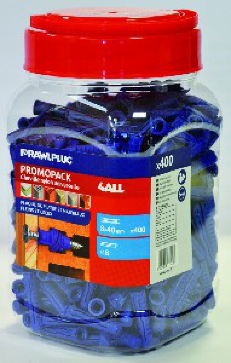 Bidon de chevilles 4ALL NYLON multifonctions spécial matériaux pleins, creux et placo-plâtre 4 ailettes anti-rotation + 2 ailettes