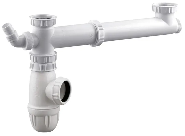 Siphon avec tubulure réglable pour évier 2 cuves Diam.40 mm gain de place VALENTIN