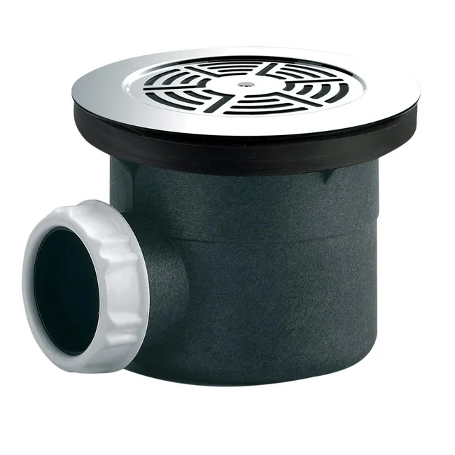 Bonde de douche à grille marguerite avec sortie horizontale pour receveur Ø 90 mm - NF