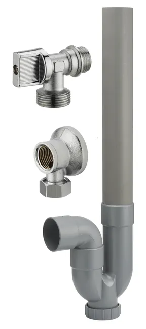 Kit siphon machine à laver sortie horizontale avec applique et robinet 1/4 de tour