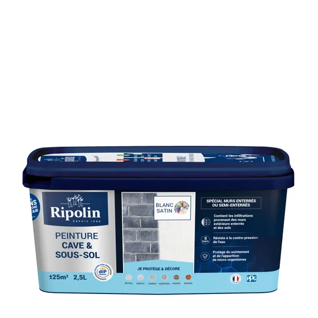 Image principale de Peinture cave et sous-sol acrylique satin blanc 2,5 L - RIPOLIN