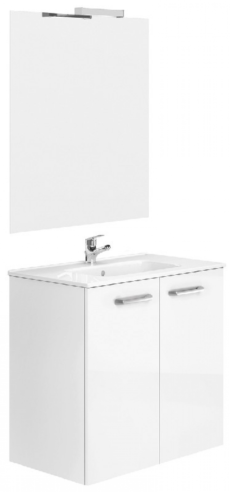 MEUBLES ADELE portes ou tiroirs à fermeture amortie (selon modèles), plan porcelaine, miroir, applique LED IP44 1 x 6 W (sauf modèles 120 cm), pieds en option