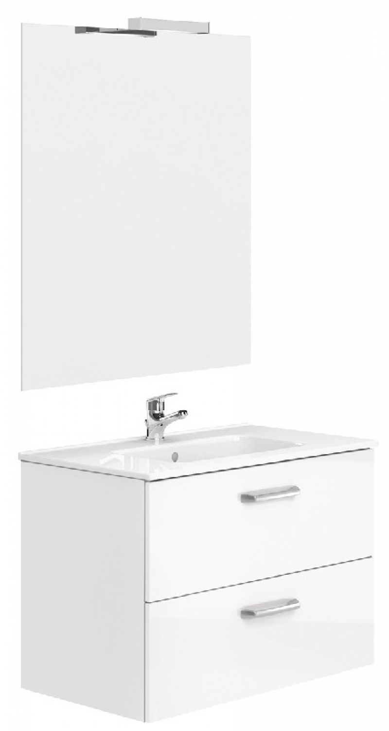 MEUBLES ADELE portes ou tiroirs à fermeture amortie (selon modèles), plan porcelaine, miroir, applique LED IP44 1 x 6 W (sauf modèles 120 cm), pieds en option