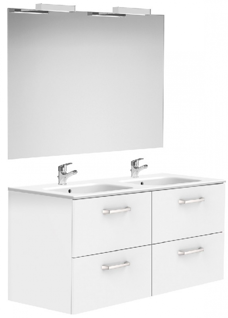 MEUBLES ADELE portes ou tiroirs à fermeture amortie (selon modèles), plan porcelaine, miroir, applique LED IP44 1 x 6 W (sauf modèles 120 cm), pieds en option