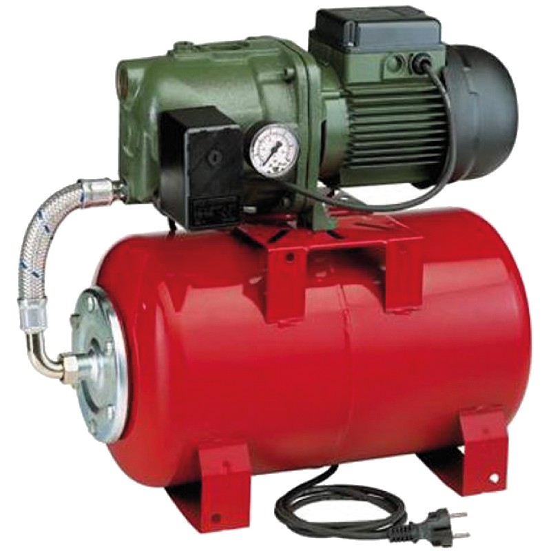 Groupe surpresseur JET 102 + réservoir 20 L - pression de service maxi 8 bars - T° du liquide pompé : 0°C à 35°C - débit mini / maxi : 0.6 m3/h à 3.6 m3/h - HMT Mini / Maxi : 47 m à 25.8 m - puissan