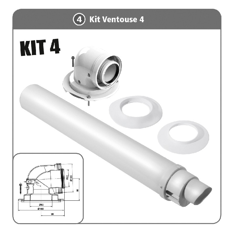 Kit ventouse horizontale C1 PEGASUS PP paroi extérieure acier laqué et paroi intérieure polypropylène pour installation avec chaudière à condensation constitution : 1 terminal horizontal, 1 coude 90°, 1 rosace intérieure PE, 1 rosace extérieure EPDM
