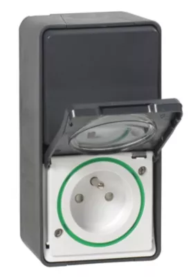 Interrupteur va-et-vient + prise avec terre verticale étanche complets saillie Schneider Electric Mureva Styl anthracite