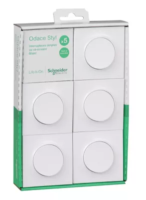 Interrupteur va-et-vient complet Schneider Electric Odace blanc, lot de 5