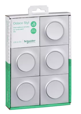 Interrupteur va-et-vient complet Schneider Electric Odace aluminium, lot de 5