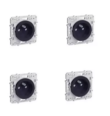 Lot de 4 prises 2 pôles + terre Schneider electric Anthracite