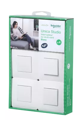 Interrupteur va-et-vient complet Schneider Electric Unica Déco blanc, lot de 4