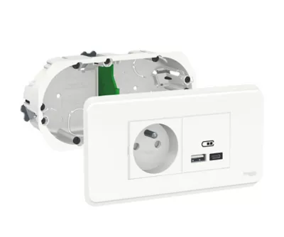 Bloc prise avec terre et prise chargeur 2 usb A+C Schneider Electric Unica Pro blanc