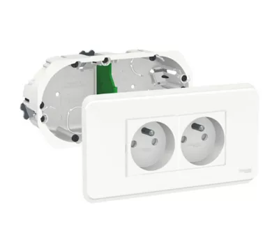 Bloc multiprise 2 prises avec terre Schneider Electric Unica Pro blanc