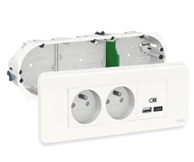 Bloc double prise avec terre et prise chargeur 2 usb A+C Schneider Electric Unica Pro blanc