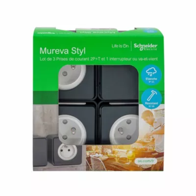 3 prises avec terre + 1 interrupteur va-et-vient Schneider Electric Mureva Styl gris anthracite, lot