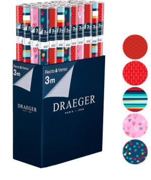 Papier cadeau fêtes ni-vase de pivoines 3m Draeger - 5 motifs
