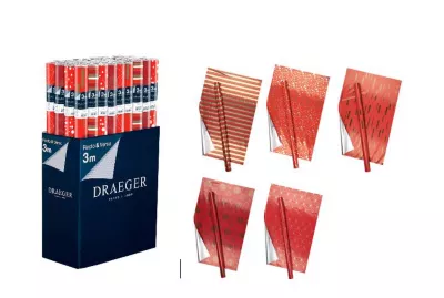 Papier cadeau Noël rouge et or 3m Draeger - 5 motifs