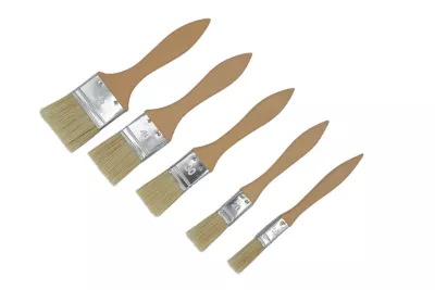 5 pinceaux plats à laquer avec cavalier, poils mélange blond fibres et soies, Savy