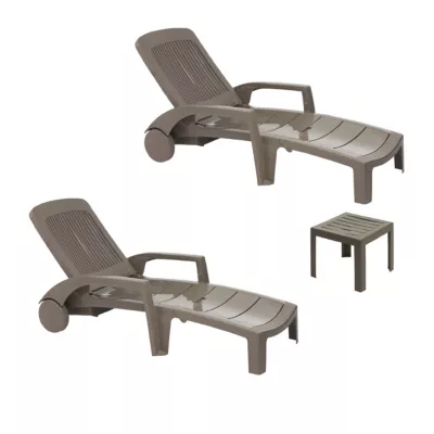 Lot 2 bains de soleil + table basse en résine anthracite