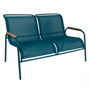 Banquette jardin 2 places Fermob Coolside acier bleu acapulco et teck l.134 x H.87 x P.77 cm, résistant UV