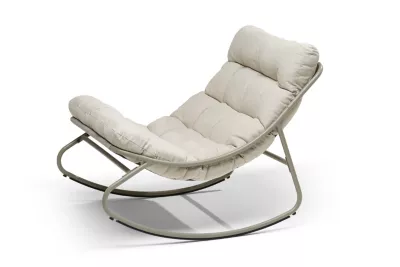 Fauteuil de jardin à bascule avec coussin rembourré beige 78 x 107 x 69 cm, Jardiline Deauville