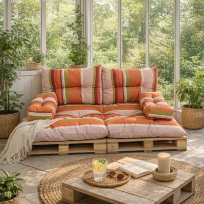 Coussin palette déperlant uni terracotta L.120 x l.80 cm Easy for life