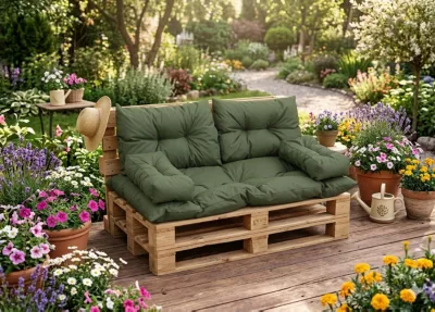 Coussin palette déperlant uni vert kaki L.120 x l.80 cm Easy for life