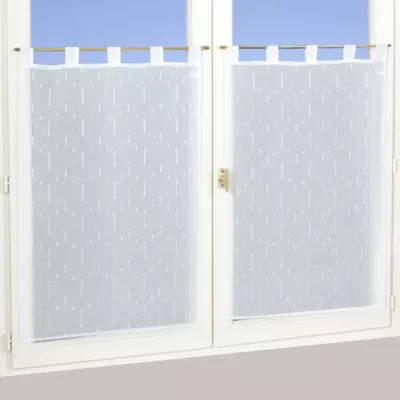Paire de vitrage tamisant étamine à pattes effet fils coupés blanc L.90 x l.60cm Dylrev