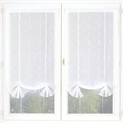 Paire de vitrage tamisant étamine passe-tringle rubans relevables blanc L.140 x l.60cm Dylrev