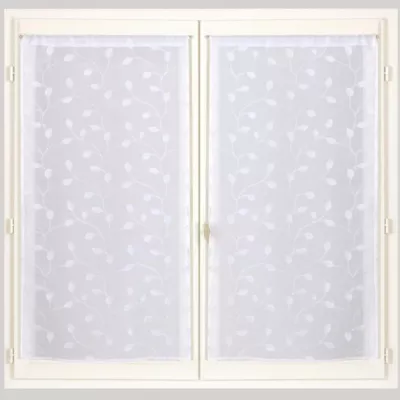 Paire de vitrage tamisant étamine passe-tringle broderie feuilles blanc L.90 x l.60cm Dylrev