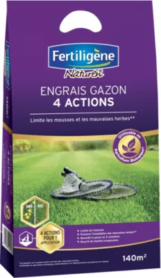 Engrais gazon 4 actions Fertiligène 140m²