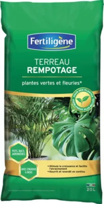 Terreau rempotage plantes vertes et fleuries Fertiligène 20L