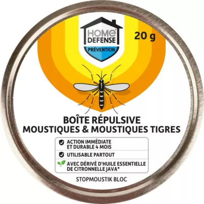 Boîte répulsive anti-moustique et moustique tigre Home Defense 20g