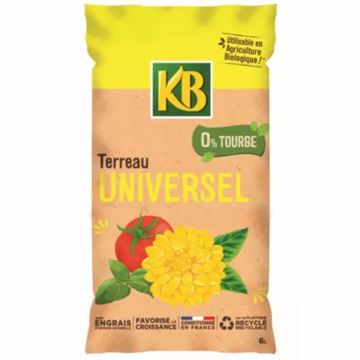 Terreau universel sans tourbe KB en sachet de 6 litres