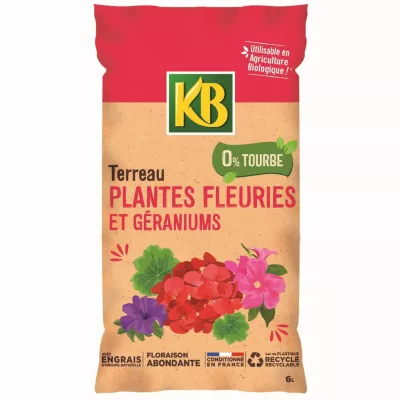 Terreau plantes fleuries et géraniums sans tourbe 6L KB