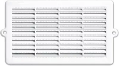 Grille d'aération PVC pour menuiserie Autogyre à persiennes avec moustiquaire blanche 236 x 130 mm
