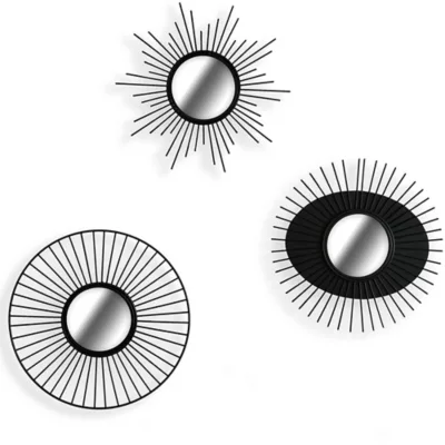 Set 3 miroirs métal noir Ø 25 cm