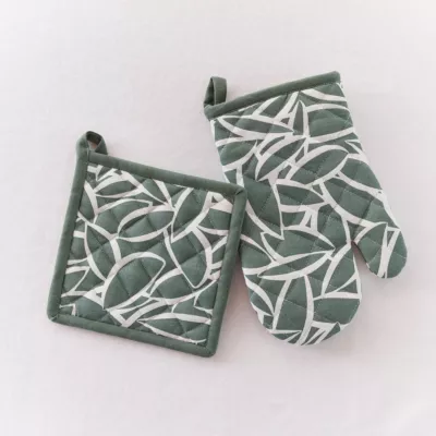 Gant et manique motif végétal vert et blanc l. 20 X L. 28 cm Guy Levasseur