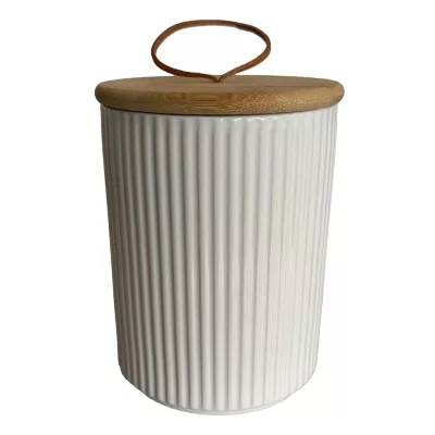 Boîte en céramique striée blanc avec couvercle 0,98 L Guy Levasseur