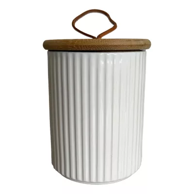 Boîte en céramique striée blanc avec couvercle 0,5 L Guy Levasseur