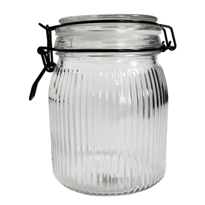 Bocal en verre strié avec couvercle 1 L Guy Levasseur